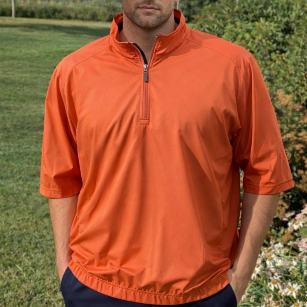 Walter Hagen Golf Quarter Zip S/S Orange Lined Shirt Jacket Men Pullover Large